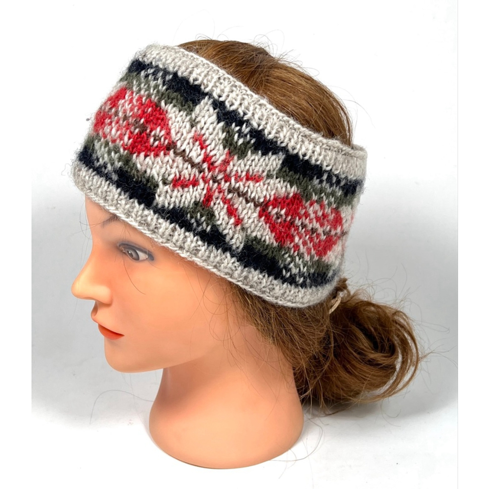 SERRV Womans Headband Wool Knit Fair Isle Headband One Size Grey Red Handmade